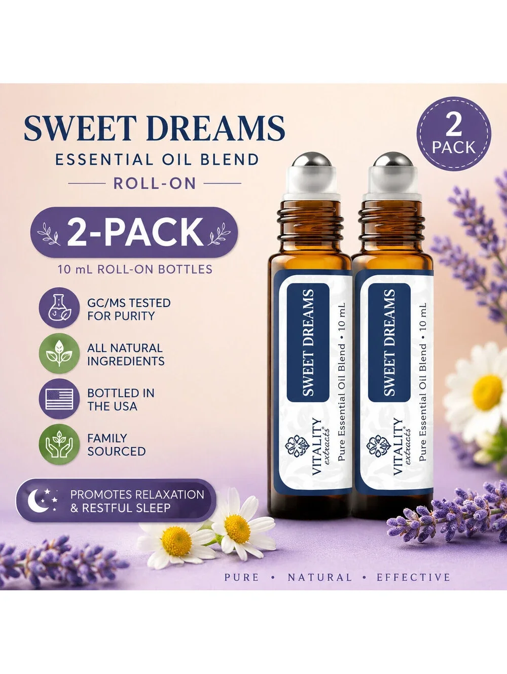 2-Pack Vitality Extracts Sweet Dreams Essential Oil Roll On 10mL Pure Blend